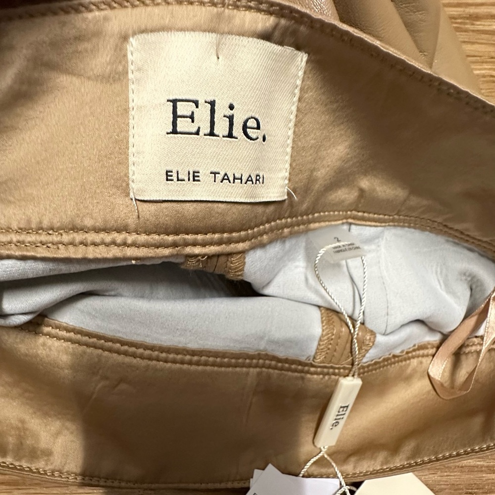 ELIE ELIE TAHARI Faux Leather Pencil Straight Tan Skirt - Picture 9 of 16